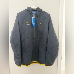 Adidas Men's Porsche Dark Gray Windbreaker with Yellow Accents